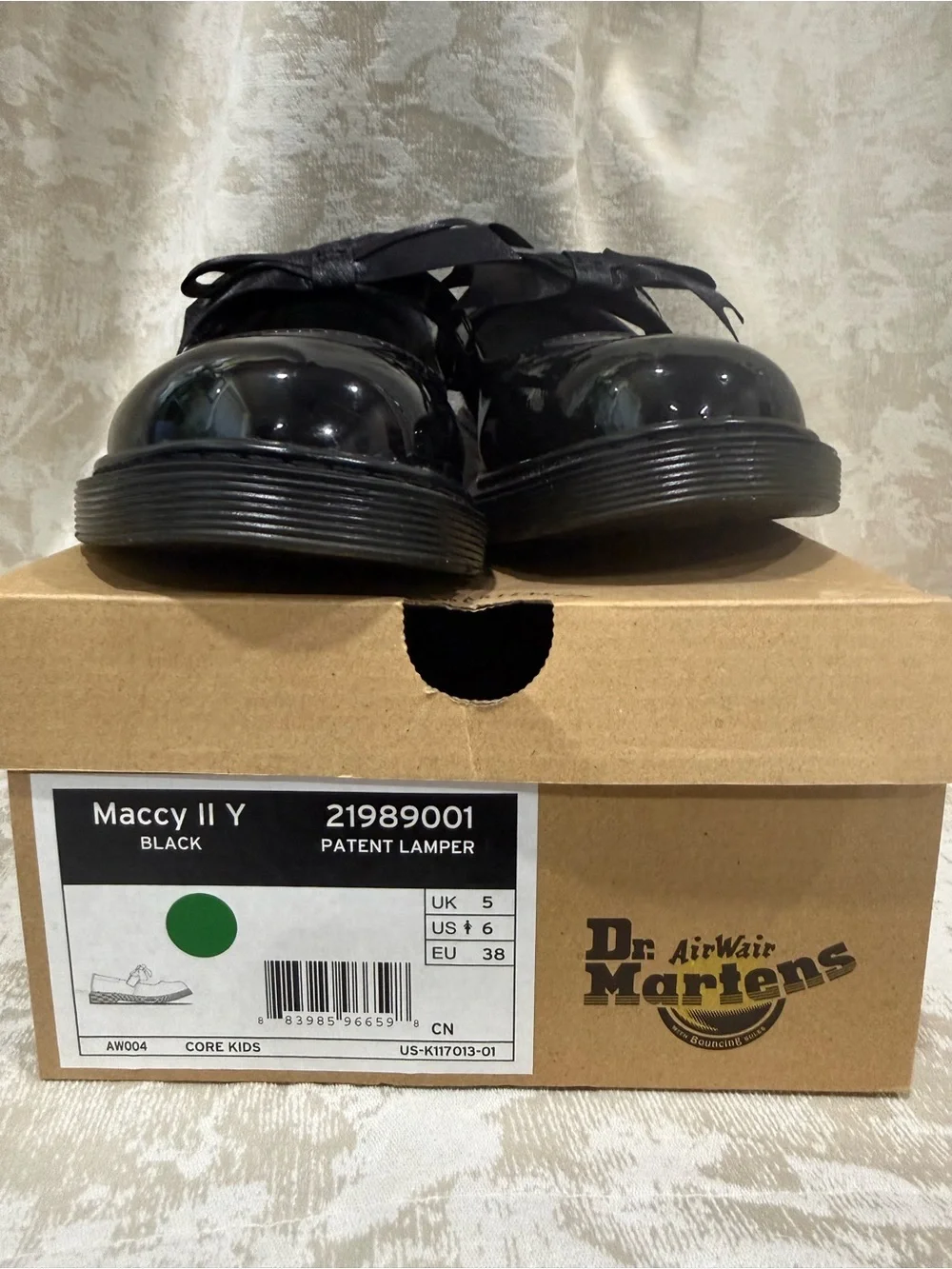 Doc Martens Black Patent Mary Jane Flats Velcro Straps with Bows Maccy II